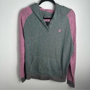 Hurley Purple Grey‎ Space Dye Vintage Y2K Quarter Snap Button Hood Sweater XL